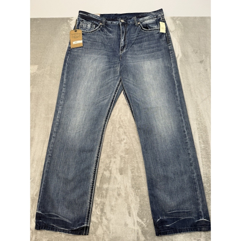 Stetson Jeans Mens 40x34 Blue Denim Light Wash Straight Leg Western Rodeo Cowboy